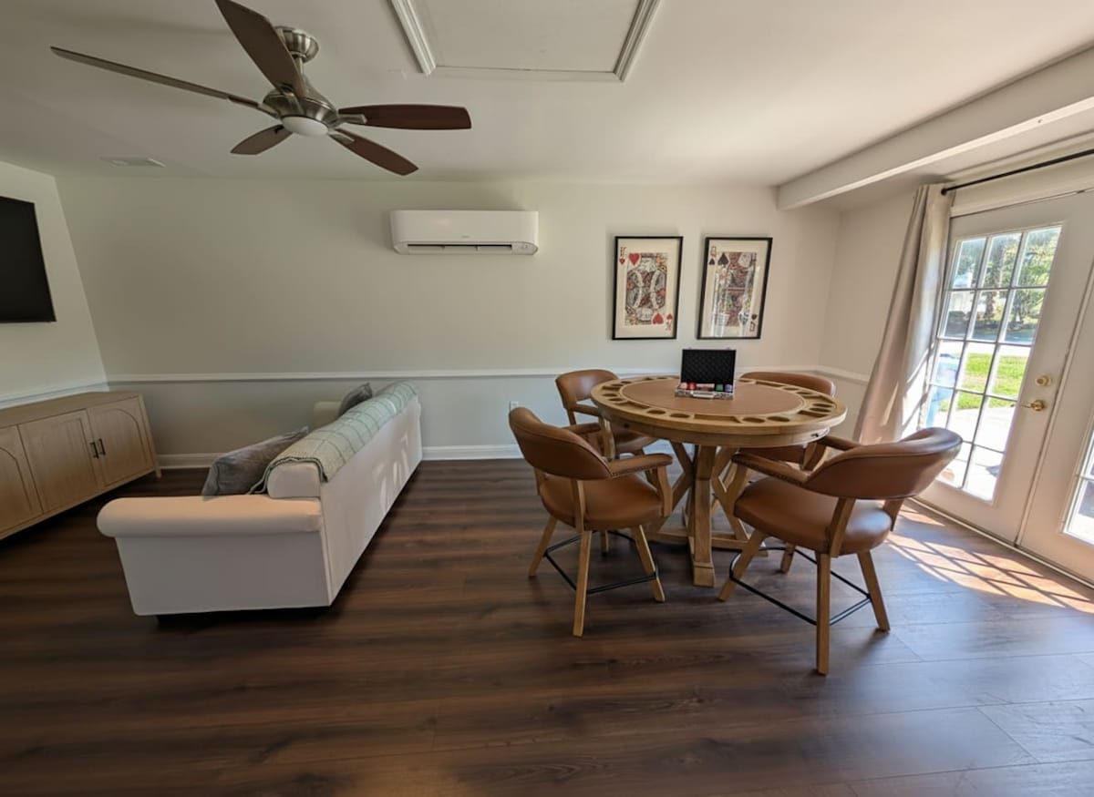The entertainment room, with the poker table set up.